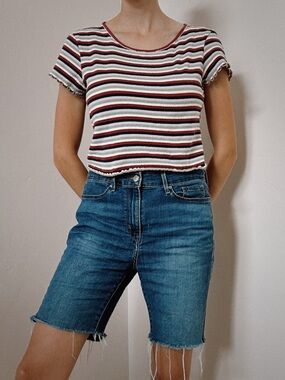 American Eagle Striped Ribbed Baby Tee - Lettuce Edge Crop Top